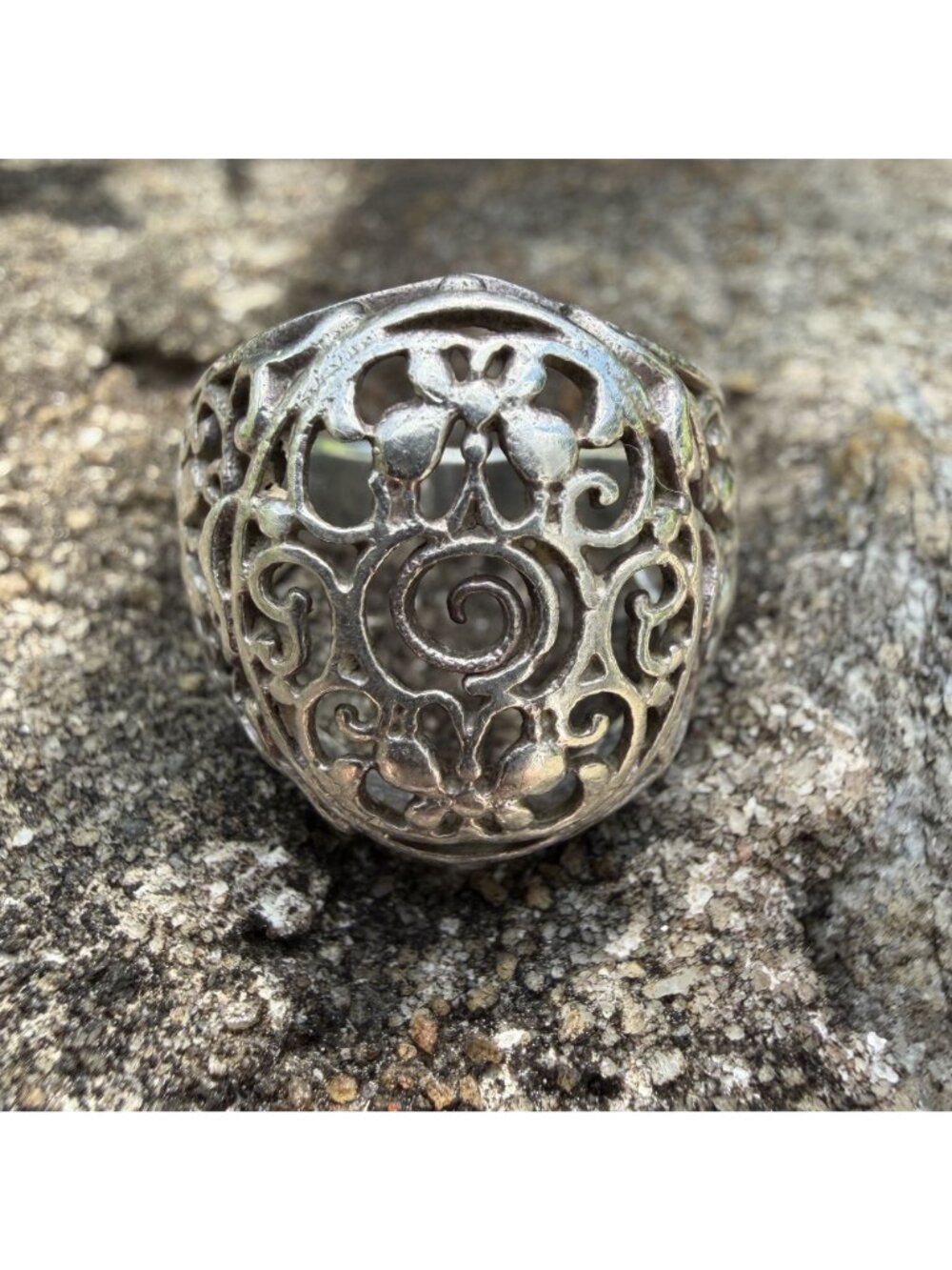 Sterling Silver 6.5 Butterfly Spiral Openwork Dome Statement Ring Boho Vintage - Picture 14 of 16